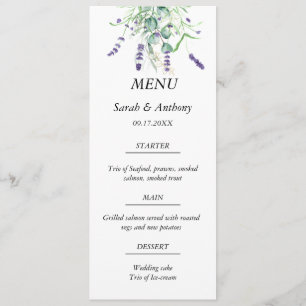 Menú Lavender Eucalyptus Boda Purple Floral