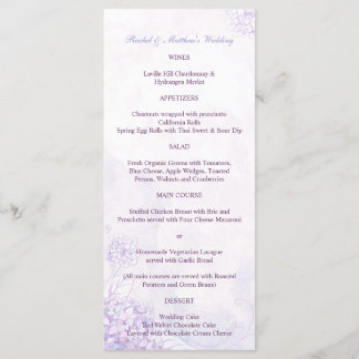Menú Lavender Hydrangeas Boda vertical largo