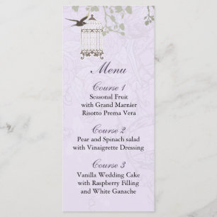 Menú Lavender Lilac boda de aves de corral vintage