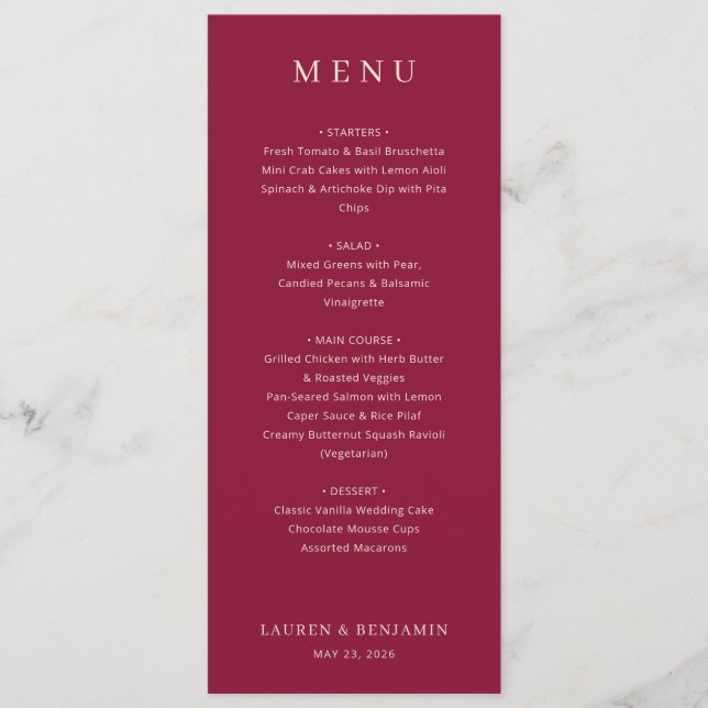 Menú Lavish Crimson Blooms Wedding (Anverso)