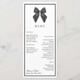 Menú Lazo de cinta clásico boda en blanco y negro