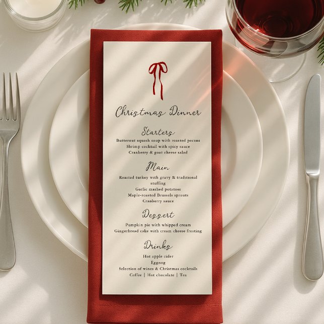 Menú Lazo rojo, Cena de Navidad dibujada a mano  (Subido por el creador)