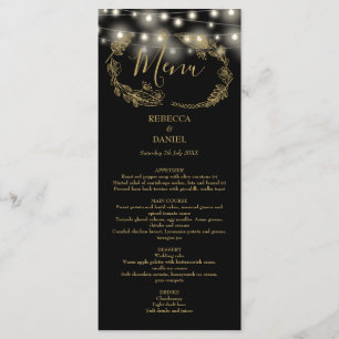 Menú Lealtad De Cuerdas Boda Floral Negro Y Oro
