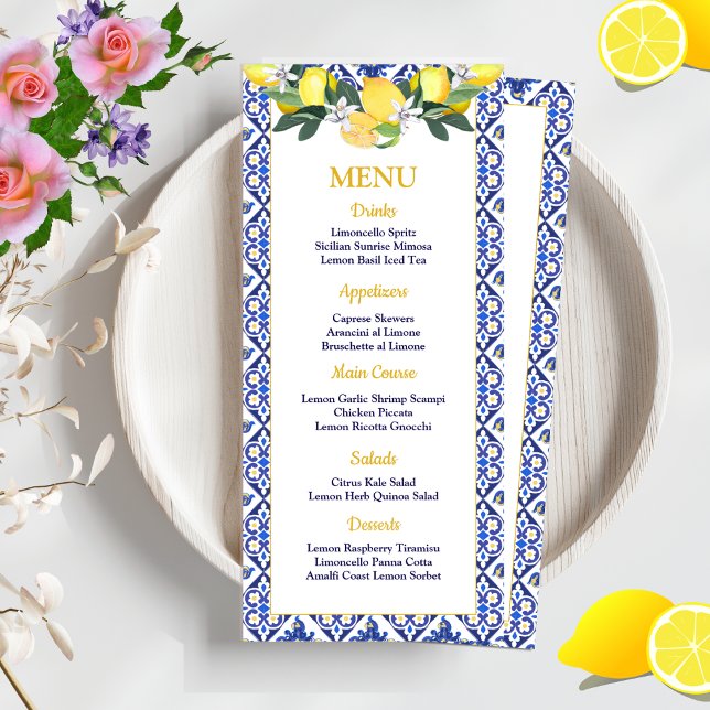 Menú Lemon Blue Italiana Tiles Bridal Shower Boda (Subido por el creador)