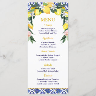 Menú Lemon Blue Italiana Tiles Bridal Shower Boda