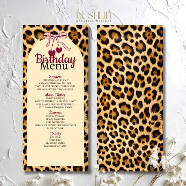 Menú Leopard Cherry Pink Bow Birthday  (Subido por el creador)