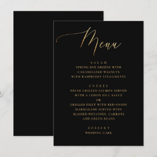 Menú Letra cursiva elegante   Boda Clásico de Oro y Neg