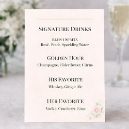Menú Letrero de Bodas de Bebidas con Firma Luxury Blush