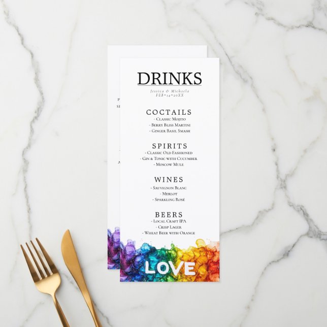 Menú 🌈 LGBT + texto encantador pintado con boda de amo (Anverso/Reverso In Situ)