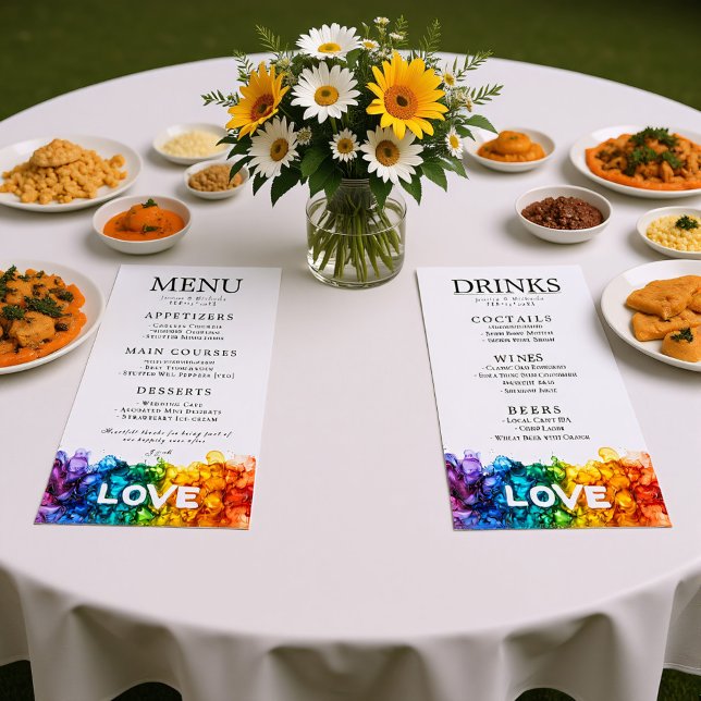 Menú 🌈 🐦 LGBTQ Pintado Con boda De Amor (Flat Double sided LGBTQ Painted With Love wedding Menu)