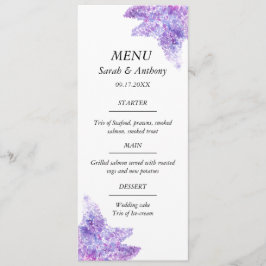 Menú Lila Púrpura Acuarela Floral Comida de Boda