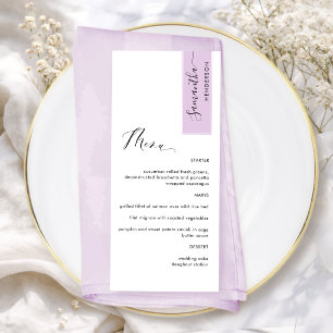 Menú Lila Rosa Personalizado con el nombre del invitado