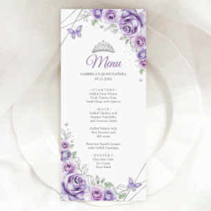 Menú Lilac Púrpura Floral Quinceañera Plata