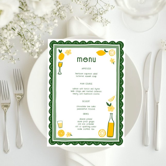 Menú Limoncello Lemonade Lemons PERSONALIZADO Bridal Sh (Limoncello Lemonade Lemons CUSTOM Bridal Shower Menu
)