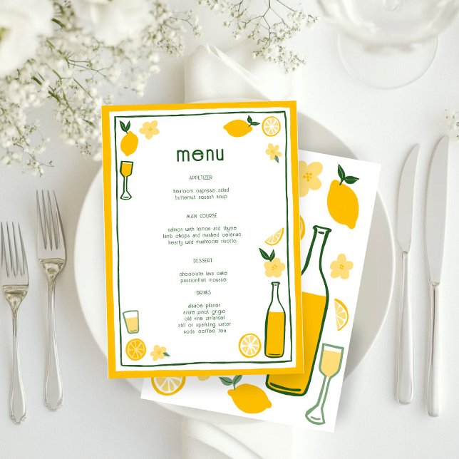 Menú Limoncello Lemonade Lemons PERSONALIZADO Bridal Sh (Limoncello Lemonade Lemons CUSTOM Bridal Shower Wedding Birthday Party Menu
)