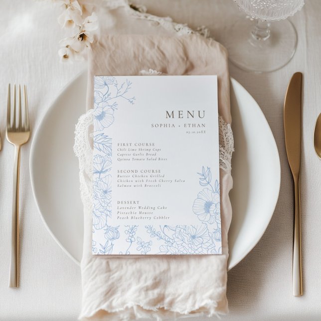 Menú Línea floral Arte Boda Azul francés (Subido por el creador)