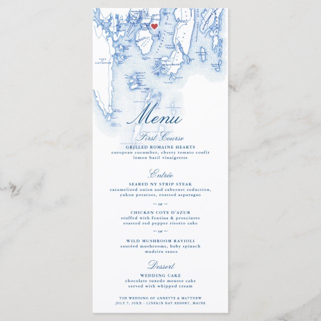 Menú Linekin Bay Resort Maine Map Elegant Navy (Anverso)
