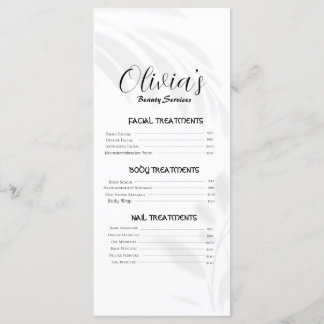 Menú Lista de precios de los servicios de belleza blanc