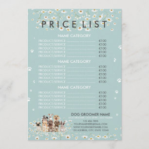 Menú Lista de precios de peluquería canina Green Daisy