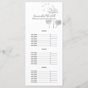 Menú Lista de precios de productos de belleza de cuerpo