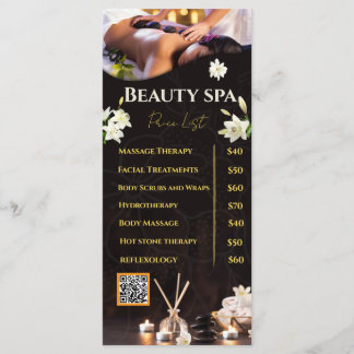Menú Lista de precios de servicios de spa