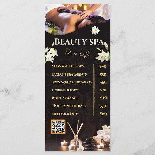 Menú Lista de precios de servicios de spa (Anverso)