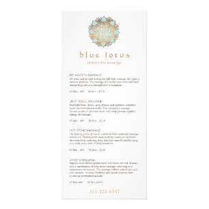 Menú Lista de Precios de Terapia Blue Lotus Massag
