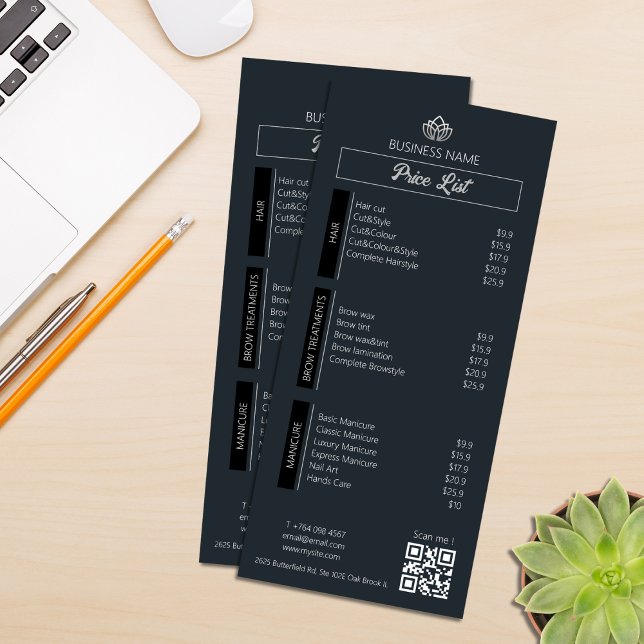 Menú Lista de precios para pequeñas empresas Gris  (Small Business Price List Menu Black White Gray)