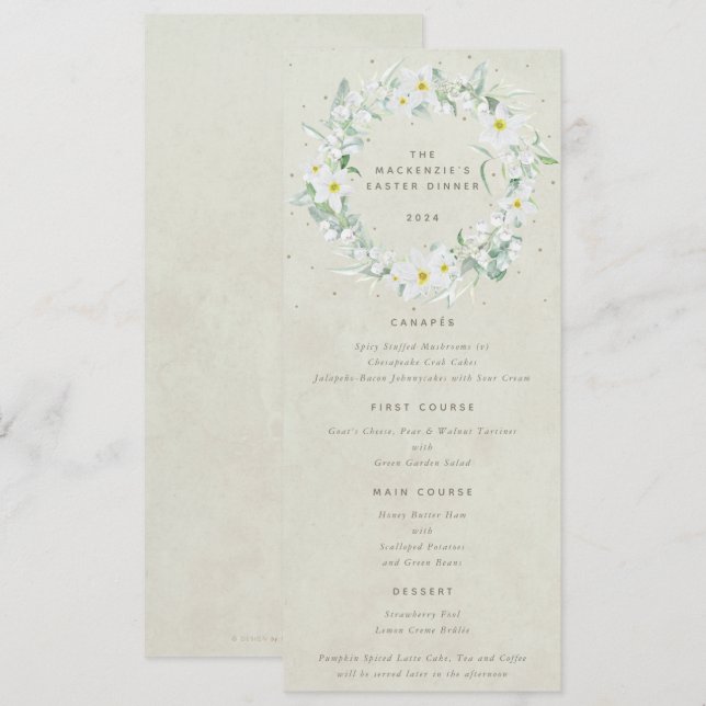 Menú Llanura de Pascua Floral Blanca Crema 4 Curso (Anverso / Reverso)