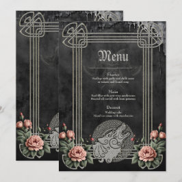 Menú Lobo vikingo y rosas. Una cabeza de lobo estilizad