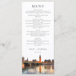 Menú London Skyline Watercolor Elegant Wedding