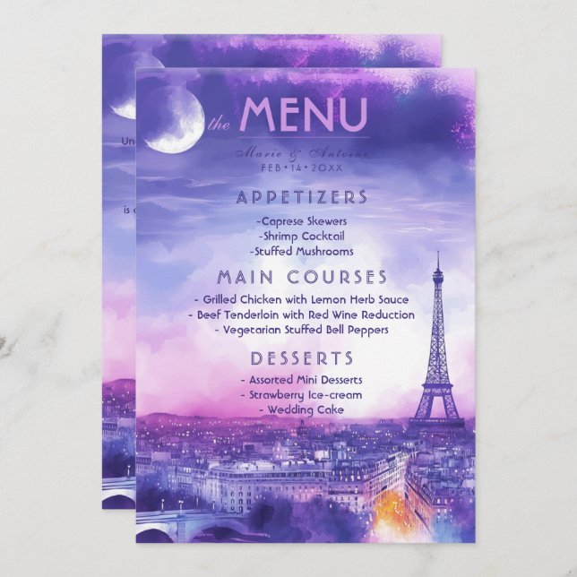 Menu + lovely text Amour Éternel  (Anverso / Reverso)