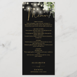Menú Luces de Cadena Floral Doradas y Negras para Cena