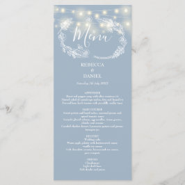 Menú Luces de Cadena Florales Azul Polvoriento Boda