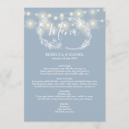 Menú Luces de Cuerda Floral Azul Polvoriento Boda