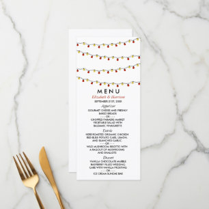 Menú Luces de Cuerda Modernas, Boda Roja y Dorada