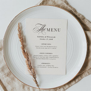 Menú Lujo Marfil y Café Espresso Marrón Boda Neutral
