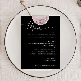 Menú Luna rosa elegante Cena de Bodas celestes negros