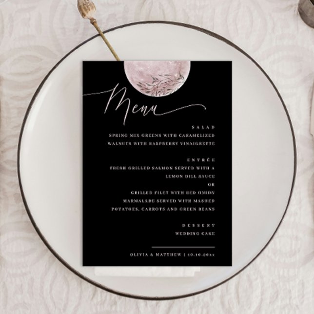 Menú Luna rosa elegante | Cena de Bodas celestes negros (Subido por el creador)