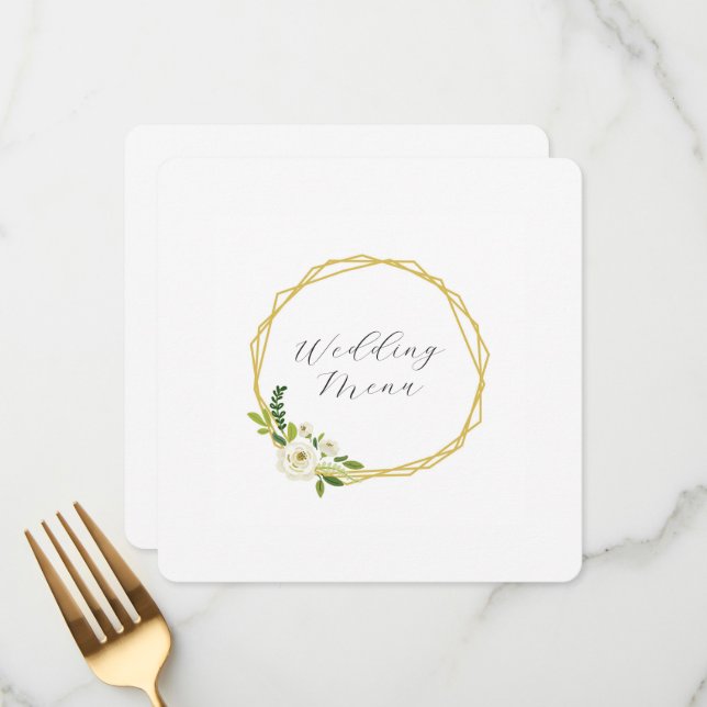 Menú Luxury White Rose Floral Frame  (Anverso/Reverso In Situ)