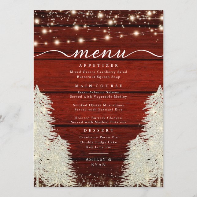 Menú Madera Rusa | Luces de cadena | Boda de árboles (Anverso)