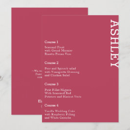 Menú Magenta Boda de nombres de invitados personalizado