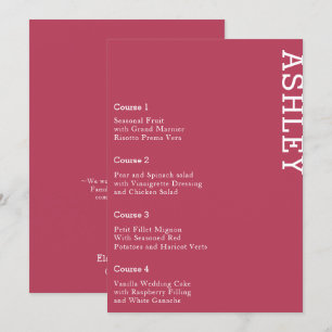 Menú Magenta Boda de nombres de invitados personalizado