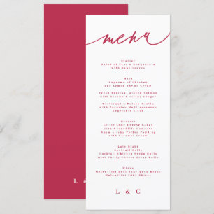 Menú magenta roja de verano, caligrafía boda