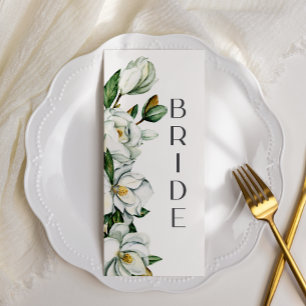 Menú Magnolia blanca Floral Boda Presidente Rótulo