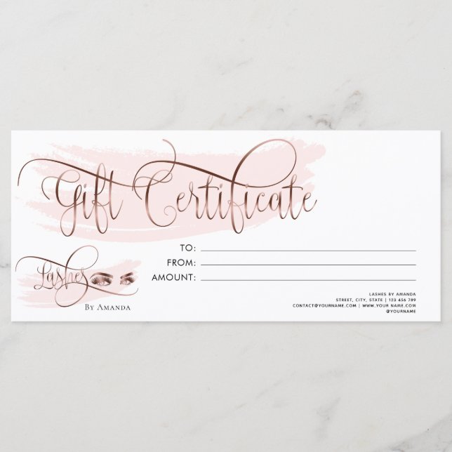 Menú Makeup Eyebrow Oye Lash Rosa Certificado de regalo (Anverso)