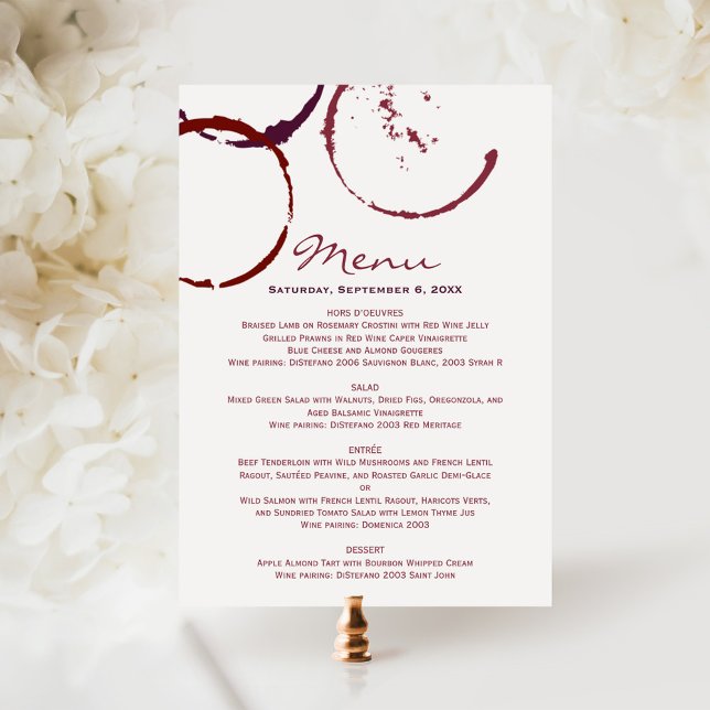 Menú Mancha de vino tinto oscuro rústico para boda cena (Subido por el creador)