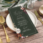 Menú Mano de anémona rusa dibuja Boda verde fronterizo<br><div class="desc">Diseños florales de anémona rústica en la parte superior derecha e inferior izquierda del borde dibujado a mano en color beige sobre fondo verde.</div>