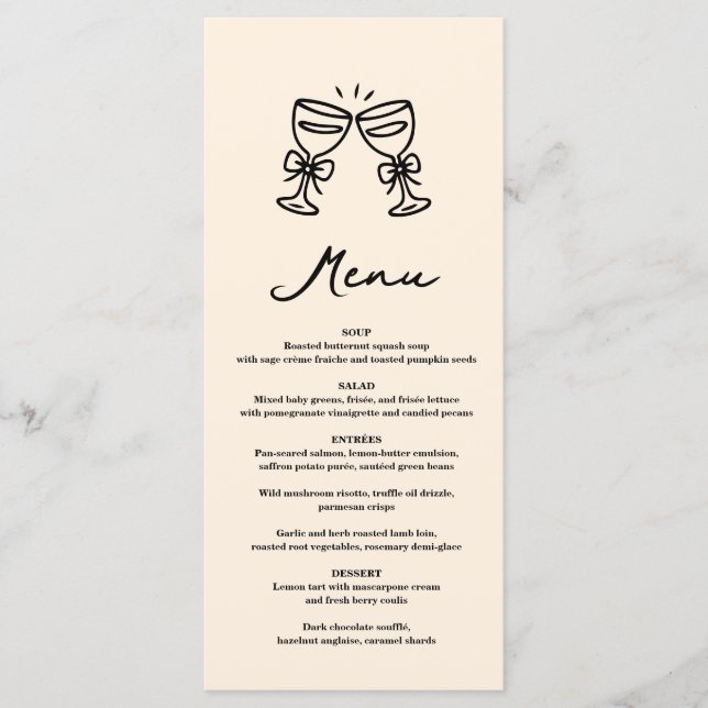 Menú Mano Negra Dibujada Champagne Caprichosa Boda (Anverso)