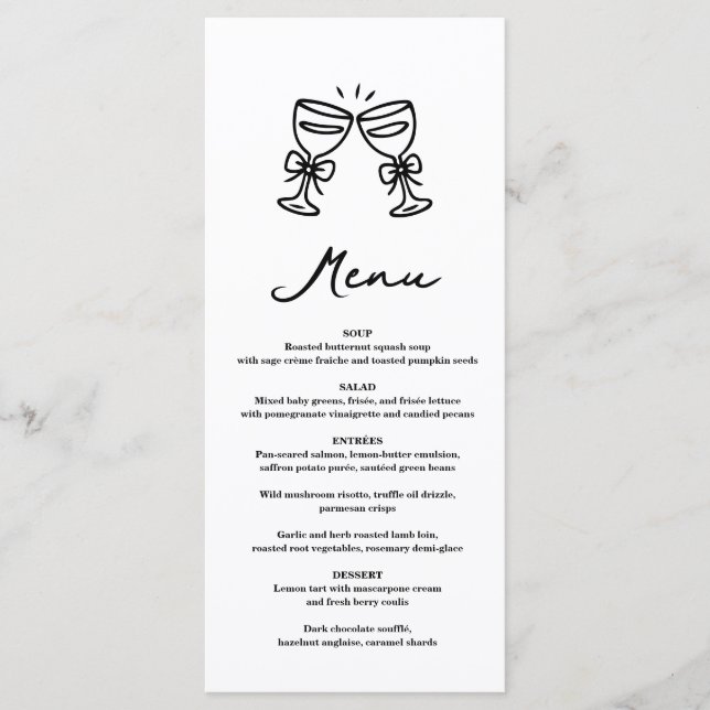 Menú Mano Negra Dibujada Champagne Caprichosa Boda (Anverso)